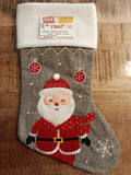 Chaussette de Noël grise motif père Noël brodée.
