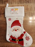 Chaussette de Noël blanche motif père Noël brodée.