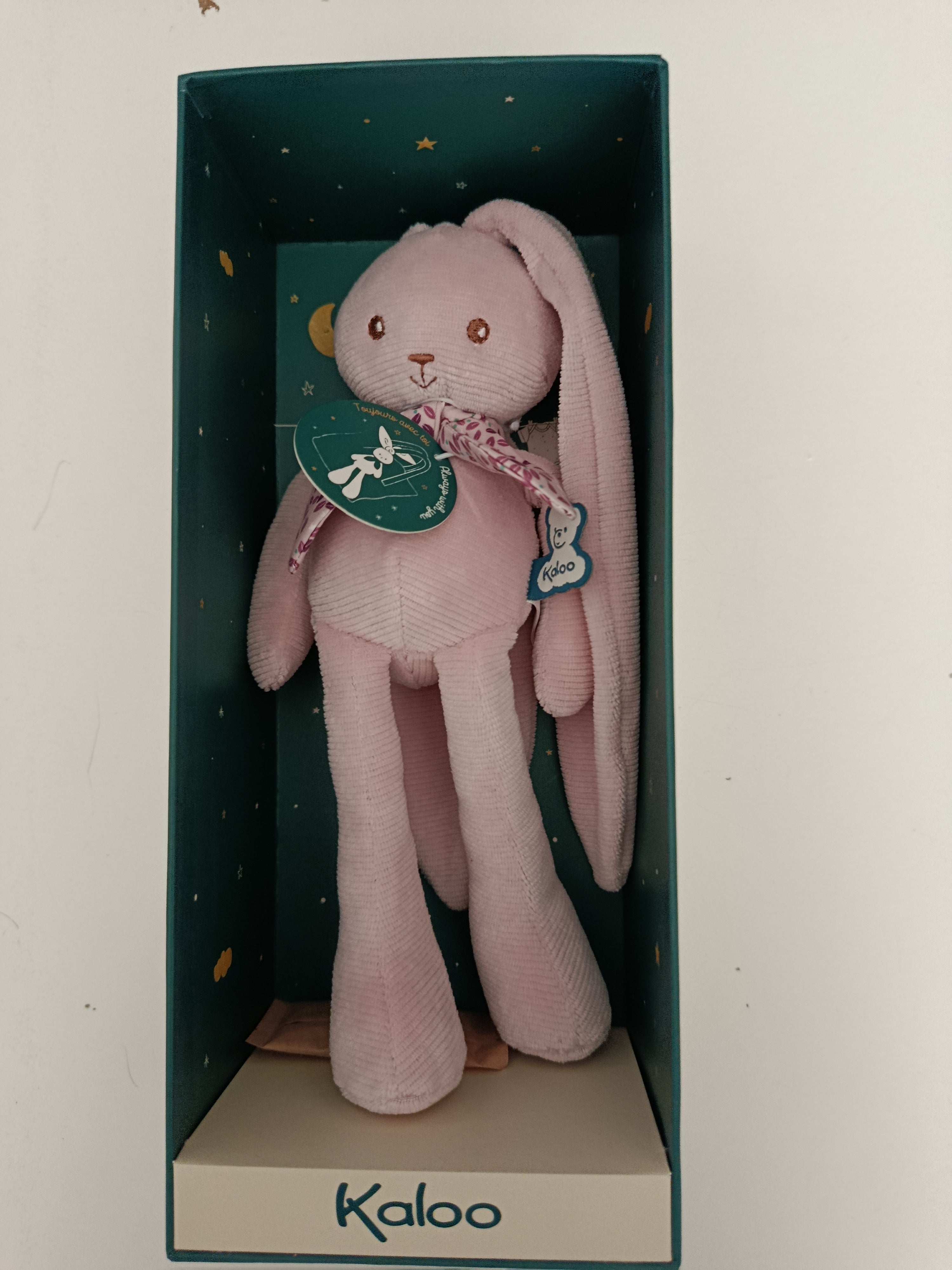 Pantin LAPINOO rose 35 cm brodé.
