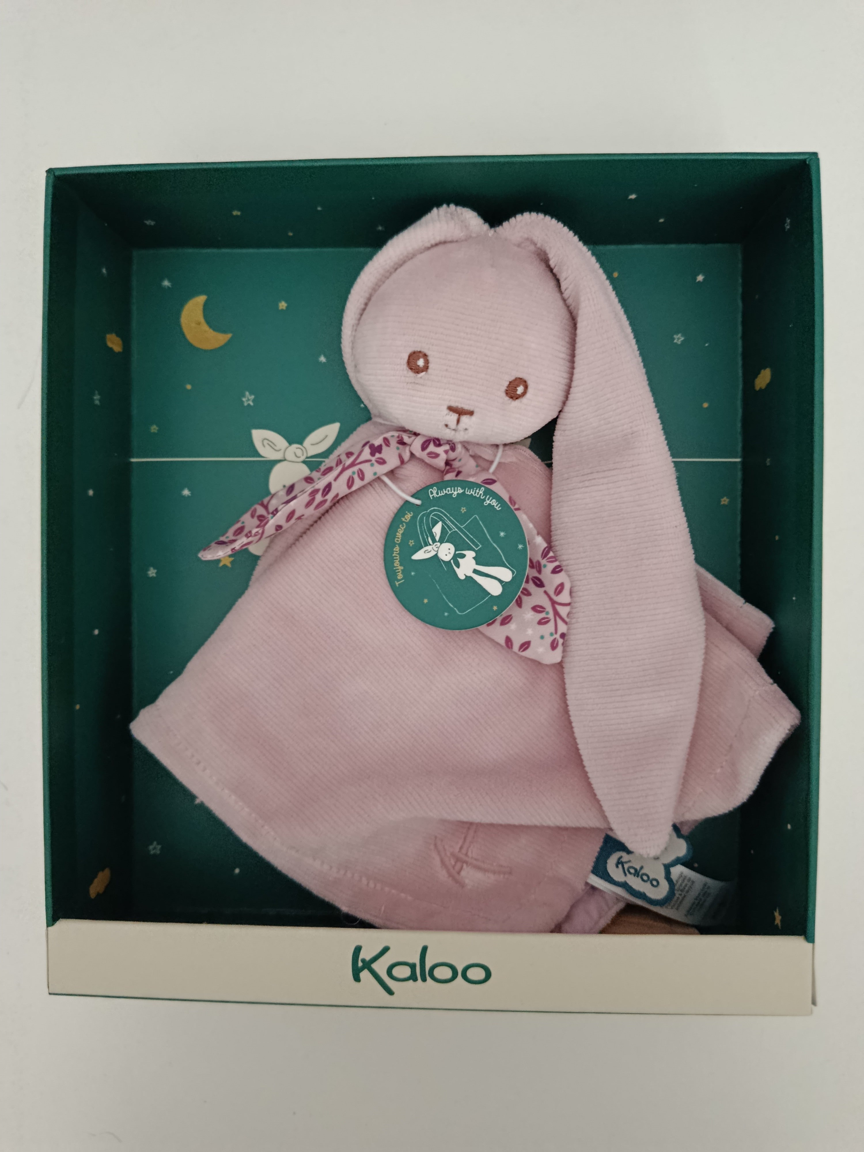Doudou KALOO rose 30 cm brodé.
